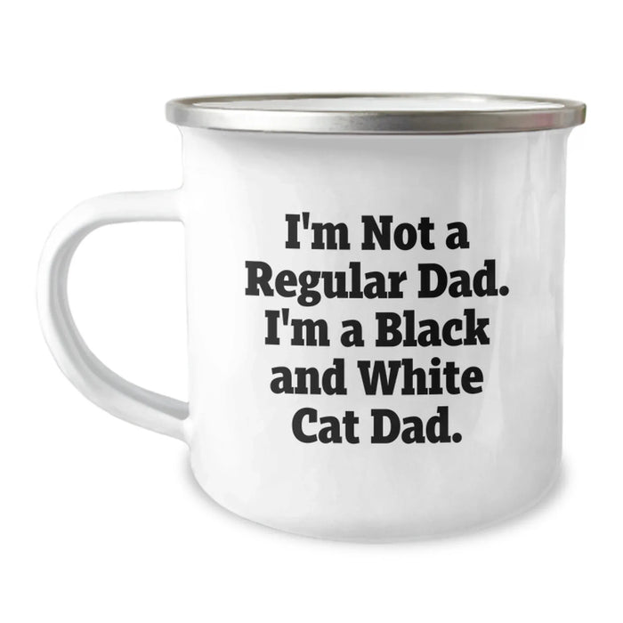Funny Black and White Cat Gifts for Dad - Black and White Cat Dad Camping Mug - Image 1