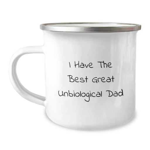 Funny Unbiological Dad Gifts for Him from Daughter - I Have The Best Great Unbiological Dad Camping Mug, 12 oz Stainless Steel Enamel Finish - Image 1