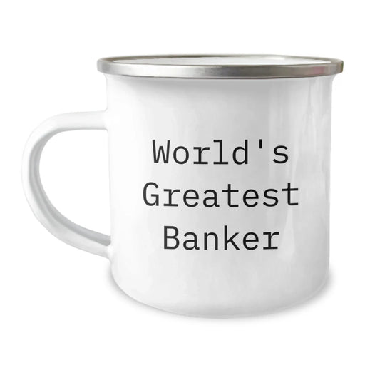Funny World's Greatest Banker Gifts for Men from Friends, Unique Camping Mug for Banker, Inscribed with Quirky Humor, Perfect for Outdoor Enthusiasts and Banker Lovers - Image 1