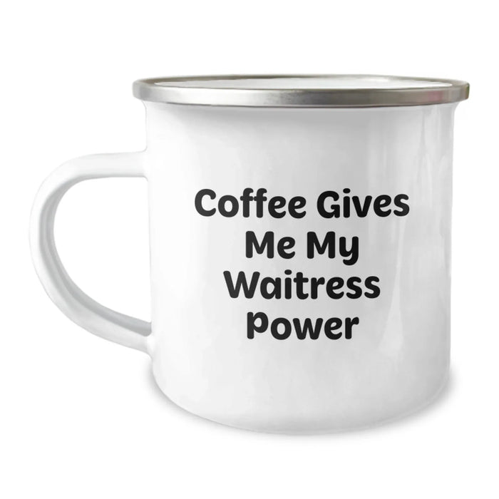 Funny Waitress Gifts for Christmas Camping Mug - 'Coffee Gives Me My Waitress Power' - Ideal Gift from Friends to Family Member - Image 1