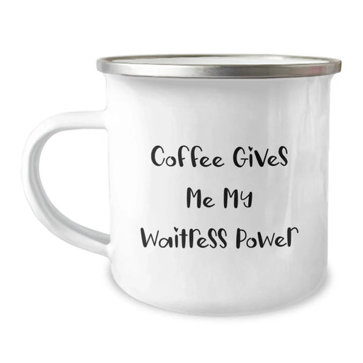 Funny Waitress Gift, 'Coffee Gives Me My Waitress Power' Camping Mug for Women, Christmas Unique Gifts from Family to Coworkers - Image 1