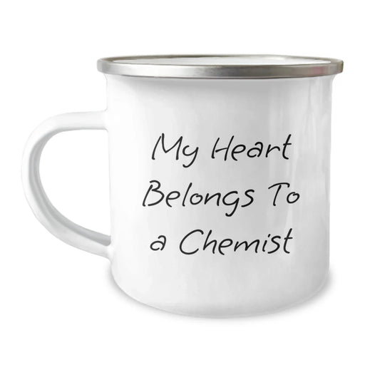 Funny Chemist Gifts for Him or Her, Unique Camping Mug with 'My Heart Belongs To A Chemist' Quote, Gifts from Family or Friends for Christmas - Image 1