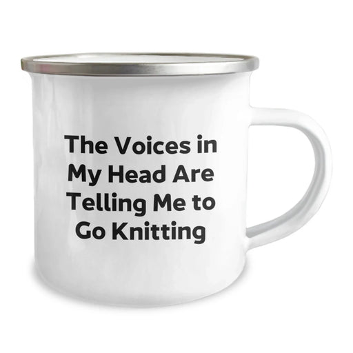Funny Knitting Gifts for Friends, Birthday Unique Camping Mug for Knitting Enthusiasts, The Voices In My Head Are Telling Me To Go Knitting Quote - Image 2