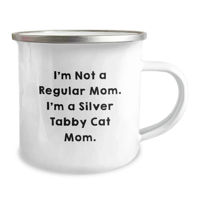 Funny Silver Tabby Cat Mom Camping Mug - Gifts from Friends, Family, or Coworkers for Christmas Unique Gifts, Silver Tabby Cat Enthusiasts, Cat Lovers, Mom - Image 2