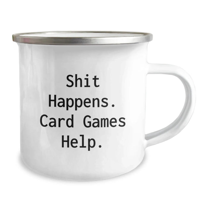 Funny Card Games Gifts for Friends, Christmas Unique Gifts from Men, Stainless Steel Camping Mug with Inspirational Quote 'Shit Happens. Card Games Help.' - Image 2