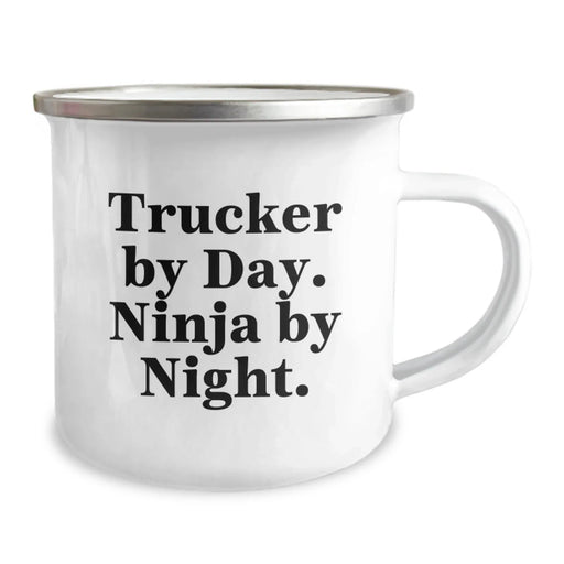 Funny Trucker Gifts for Men, Trucker Christmas Unique Gifts from Family, Trucker By Day Ninja By Night 12 oz Stainless Steel Camping Mug - Image 2