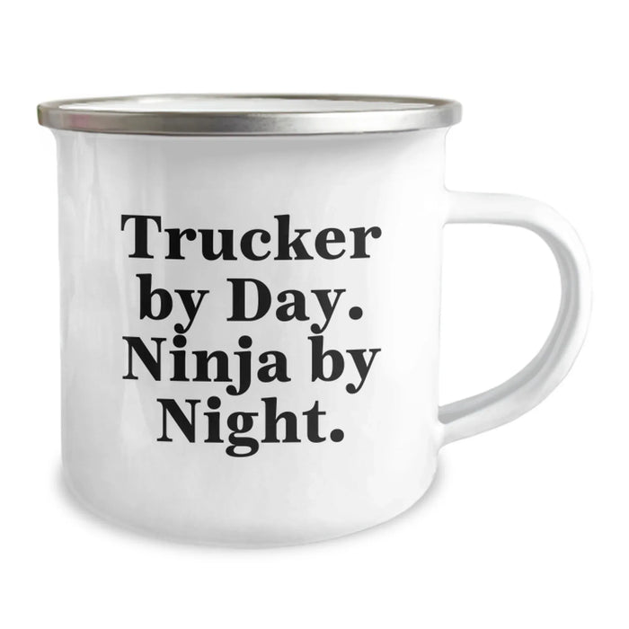 Funny Trucker Gifts for Men, Trucker Christmas Unique Gifts from Family, Trucker By Day Ninja By Night 12 oz Stainless Steel Camping Mug - Image 2
