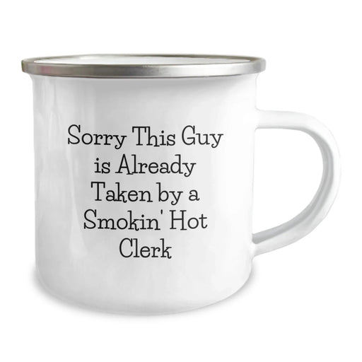 Funny Clerk Gifts for Men, Birthday Unique Gifts from Friends, Smokin' Hot Clerk Camping Mug - 12 oz, Stainless Steel with Enamel Finish - Image 2