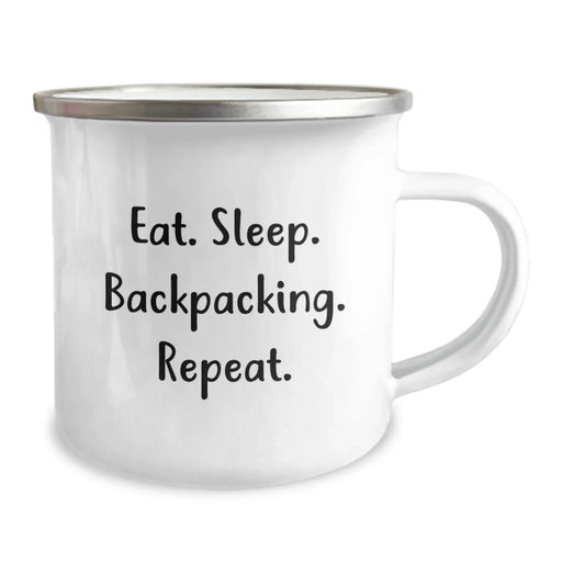 Funny Backpacking Gifts for Friends, Christmas Unique Presents for Men and Women, Camping Mug with Eat. Sleep. Backpacking. Repeat. - Image 2