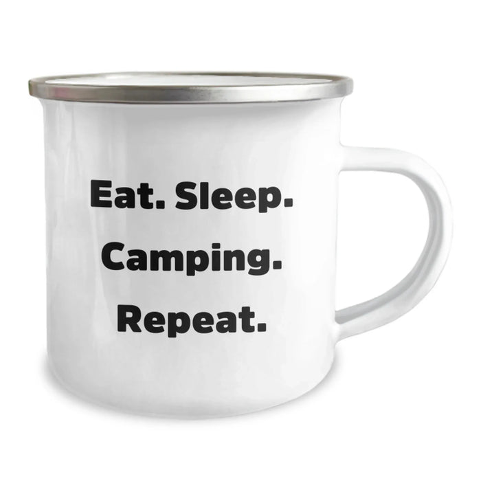 Cute Camping Gifts for Men Women Friends Family - Eat. Sleep. Camping. Repeat. - Stainless Steel Enamel Camping Mug for Christmas - Image 2
