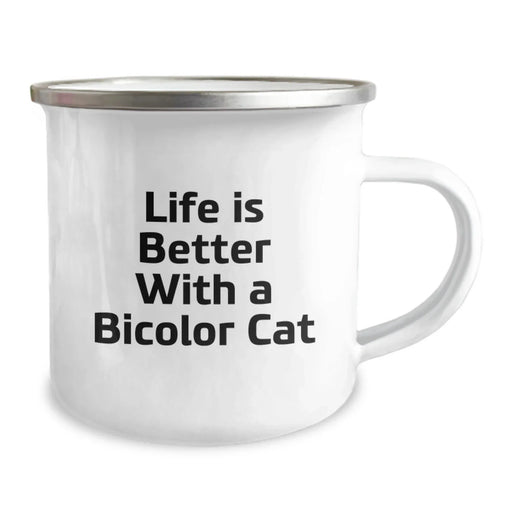 Funny Bicolor Cat Gifts from Friends for Birthday Unique Gifts, Life Is Better With A Bicolor Cat Quote Camping Mug, 12 oz Stainless Steel Enamel Finish - Image 2