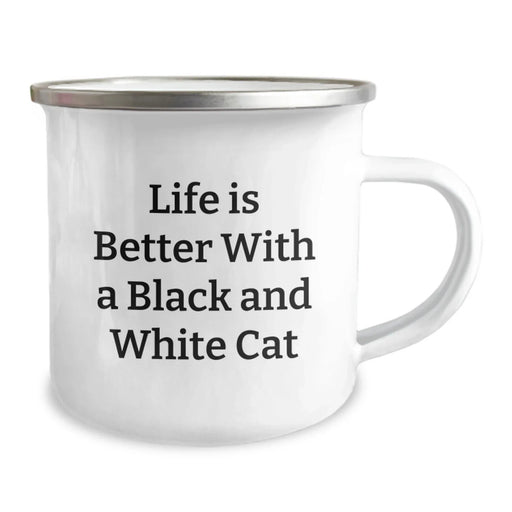 Funny Black and White Cat Gifts from Friends and Family - Birthday Unique Mug with Life Is Better Quote, 12 oz Stainless Steel Camping Mug - Image 2