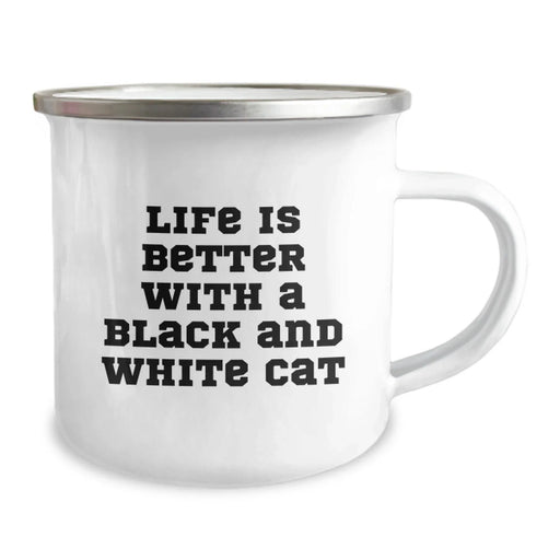 Funny Black and White Cat Camping Mug Gifts from Friends for Black and White Cat Lovers, Birthday Unique Presents for Men and Women - Image 2