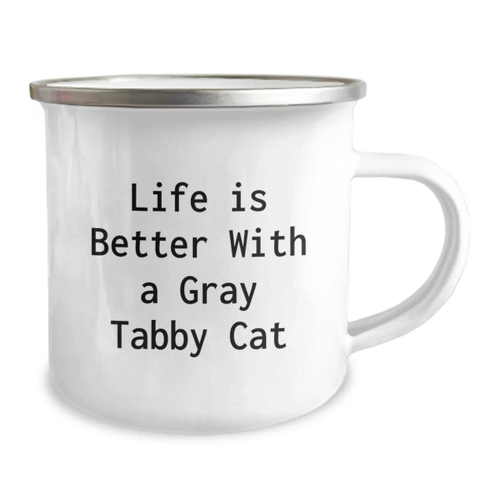 Funny Gray Tabby Cat Camping Mug Gifts for Men Women Friends - 'Life Is Better With A Gray Tabby Cat' Birthday Unique Gifts from Family - Image 2