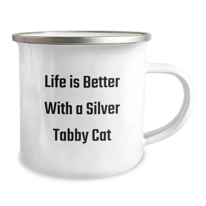 Funny Silver Tabby Cat Camping Mug Gifts for Men Women Friends Family Birthday Unique - Image 2
