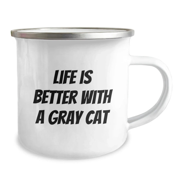 Funny Gray Cat Gifts from Friends, Unique Birthday Unique Gifts for Gray Cat Lovers, Camping Mug with Quote Life Is Better With A Gray Cat - Image 2