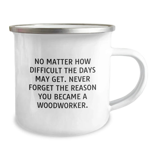 Funny Woodworker Gift Ideas for Men's Camping Mug - Never Forget Why You Became a Woodworker, Birthday Unique Gifts from Men to Woodworker Friends, Inspirational Quote on Stainless Steel Enamel Mug - Image 2