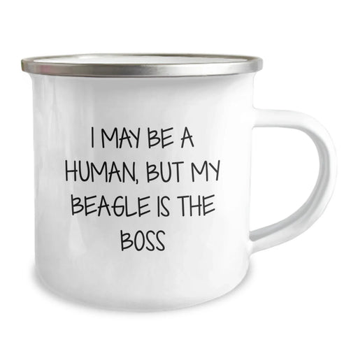 Beagle Dog Camping Mug, Funny Gifts from Friends or Family for Birthday Unique Gifts - I May Be A Human, But My Beagle Is The Boss - Image 2
