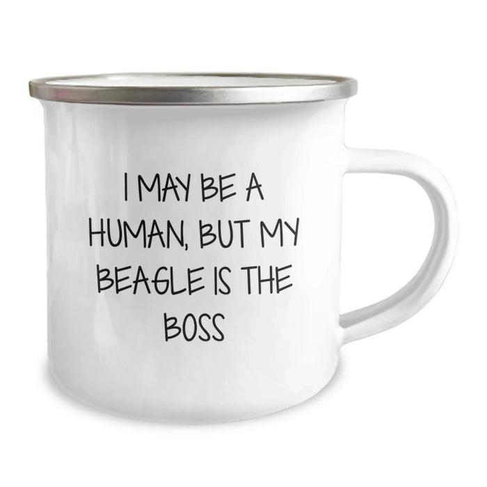 Beagle Dog Camping Mug, Funny Gifts from Friends or Family for Birthday Unique Gifts - I May Be A Human, But My Beagle Is The Boss - Image 2