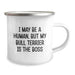 Funny Bull Terrier Dog Camping Mug for Bull Terrier Dog Lovers, Gifts from Friends and Family on Birthday Unique Occasions - I May Be A Human, But My Bull Terrier Is The Boss - Image 2