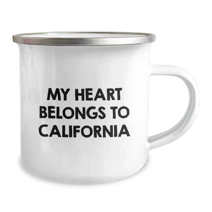 California Camping Mug, Funny Quote 'My Heart Belongs To California', Birthday Unique Gifts for California Lovers from Friends and Family - Image 2