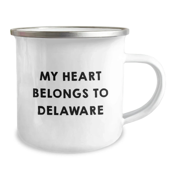 Unique Delaware Gifts from Friends - Funny My Heart Belongs To Delaware Camping Mug for Birthday - Image 2