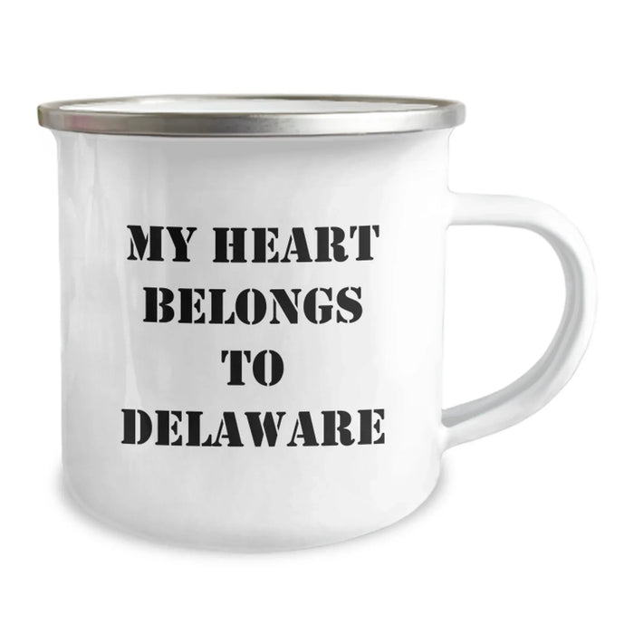 Delaware Gifts from Friends, Unique Birthday Unique Gifts for Men and Women, My Heart Belongs To Delaware Camping Mug - Image 2