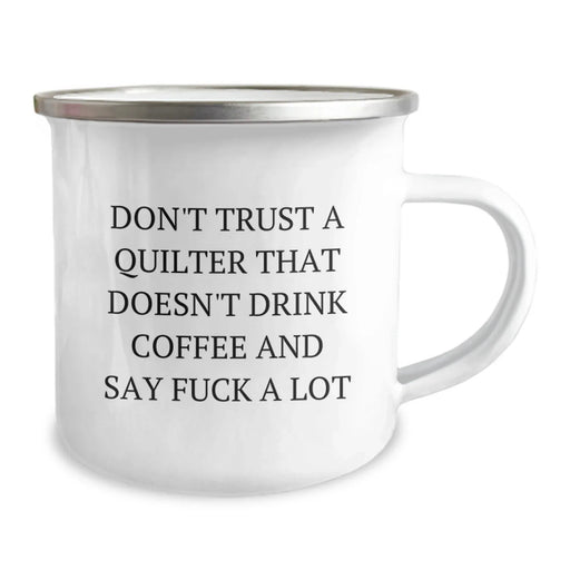 Funny Quilter Gifts for Camping Mugs, Christmas Unique Presents from Friends to Men, Women Quilter Lovers, Stainless Steel Enamel Finish - Image 2