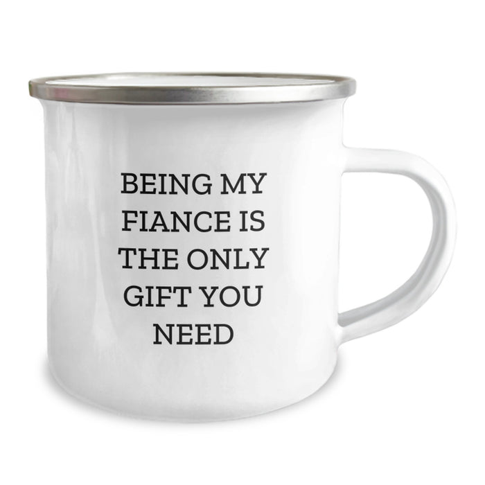 A Funny Fiance Gift, Christmas Unique Presents for Fiance, 'Being My Fiance Is The Only Gift You Need' Enamel Camping Mug - Image 2