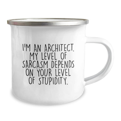 Funny Architect Gifts for Men - 'I'm An Architect. My Level Of Sarcasm Depends On Your Level Of Stupidity.' Enamel Camping Mug, Perfect for Dad on Father's Day - Image 2