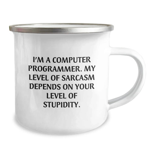 Funny Computer Programmer Camping Mug, Unique Valentine's Gifts from Friends to Computer Programmer Men, Perfect for Coding Lovers, Sarcasm Level Adjustable - Image 2