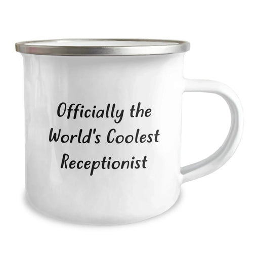 Funny Quote Receptionist Gifts for Men Valentine's Unique Camping Mug, Officially The World's Coolest Receptionist - Image 2