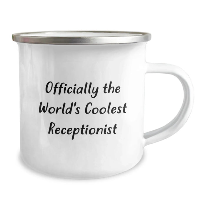 Funny Quote Receptionist Gifts for Men Valentine's Unique Camping Mug, Officially The World's Coolest Receptionist - Image 2