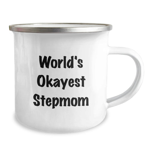 Funny Stepmom Gifts from Family for World's Okayest Stepmom Graduation Unique Camping Mugs, Stainless Steel with Enamel Finish, 12 oz Capacity - Image 2