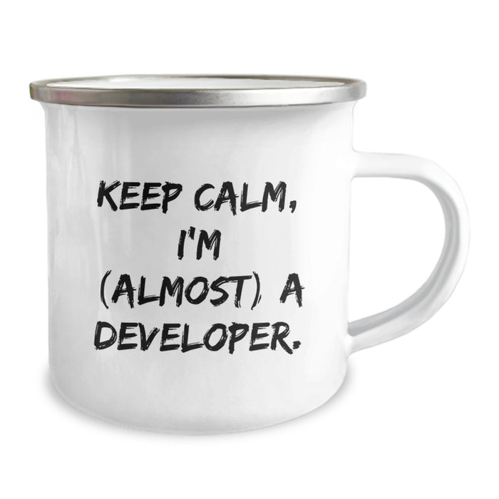 Funny Developer Gifts, Unique Camping Mug for Graduation, 'Keep Calm I'm (almost) A Developer' Funny Quote Mug, Gifts from Family to Friends, Developer Men's Camping Mug - Image 2