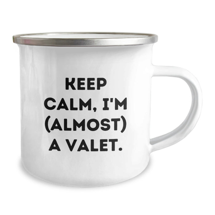 Funny Valet Gifts from Friends for Valet Men - Keep Calm, I'm (almost) A Valet Camping Mug, Graduation Unique Gifts - Image 2