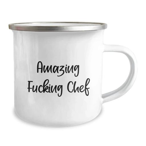 Funny Chef Gifts from Men to Graduating Chefs - 'Amazing F--king Chef' Quote Camping Mug for Men, 12 oz Stainless Steel with Enamel Finish - Image 2