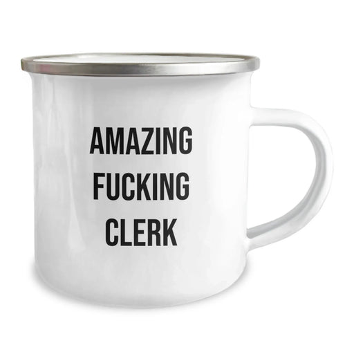 Funny Clerk Christmas Unique Gifts from Friends for Clerk Camping Mug with Amazing F--king Clerk Quote - Image 2
