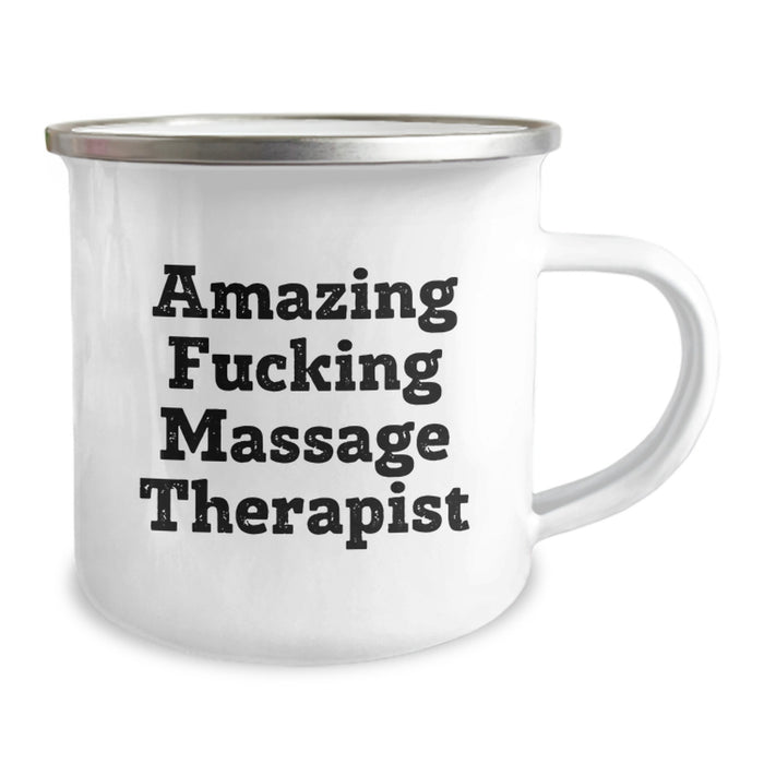 Funny Massage Therapist Gifts, Unique Camping Mug for Graduation, 'Amazing F--king Massage Therapist' Quote, Gifts from Friends to Massage Therapist - Image 2