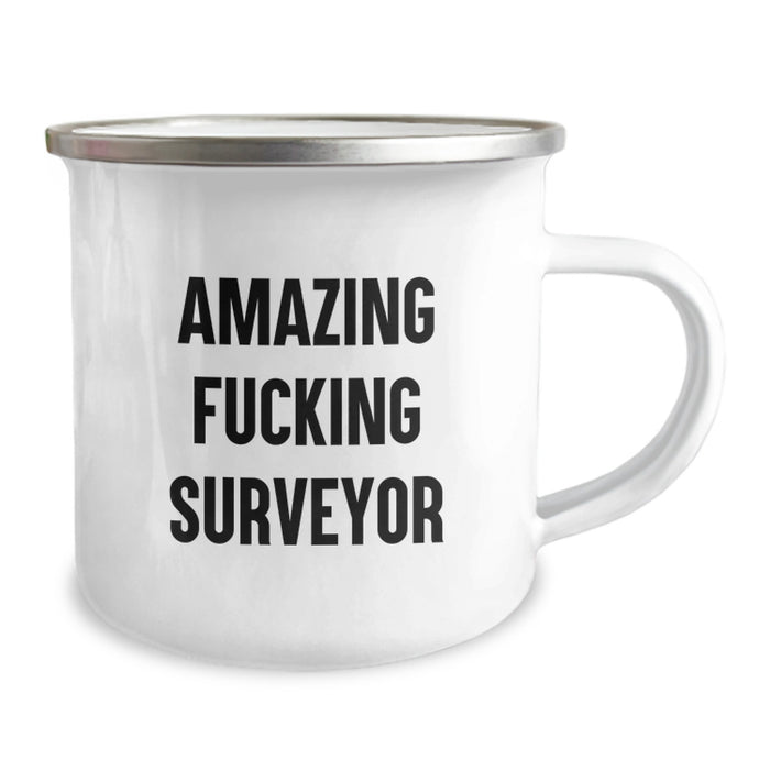 Funny Surveyor Gifts for Men, Unique Camping Mugs for Surveyor Friends, Amazing ' F--king Surveyor' Quote on 12 oz Stainless Steel Mug for Graduation - Image 2
