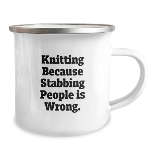 Funny Knitting Gifts for Graduation Unique Camping Mugs with Quirky 'Knitting Because Stabbing People Is Wrong' Motif Gifts from Friends and Family - Image 2