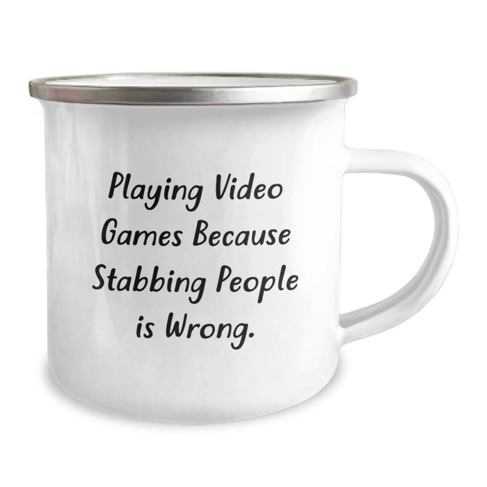 Funny Playing Video Games Gifts for Men, Unique Graduation Unique Gifts from Friends, Funny Camping Mug, Playing Video Games Because Stabbing People Is Wrong. - Image 2