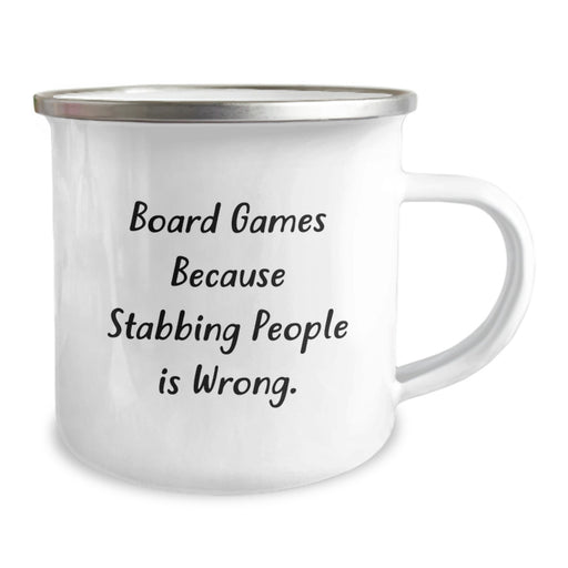 Funny Board Games Enthusiast Gifts from Family for Graduation Unique Mugs, Camping Mug with 'Board Games Because Stabbing People Is Wrong.' Quote - Image 2