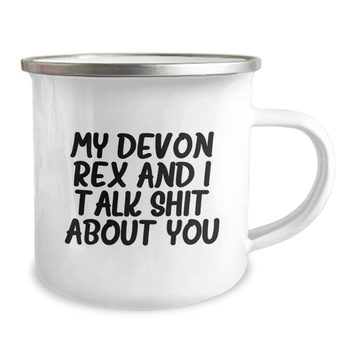 Funny Devon Rex Cat Gifts from Friends for Graduation Unique Camping Mug, My Devon Rex And I Talk Shit About You Quote - Image 2
