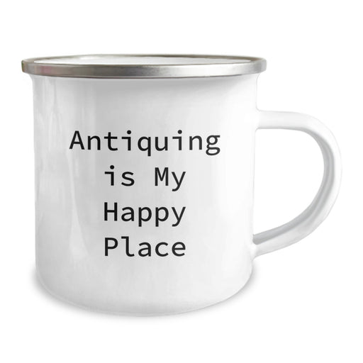 Antiquing Gifts for Men and Women - 'Antiquing Is My Happy Place' Camping Mug, Stainless Steel Enamel Finish for Christmas Unique Gifts - Image 2