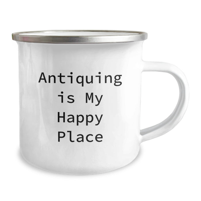 Antiquing Gifts for Men and Women - 'Antiquing Is My Happy Place' Camping Mug, Stainless Steel Enamel Finish for Christmas Unique Gifts - Image 2