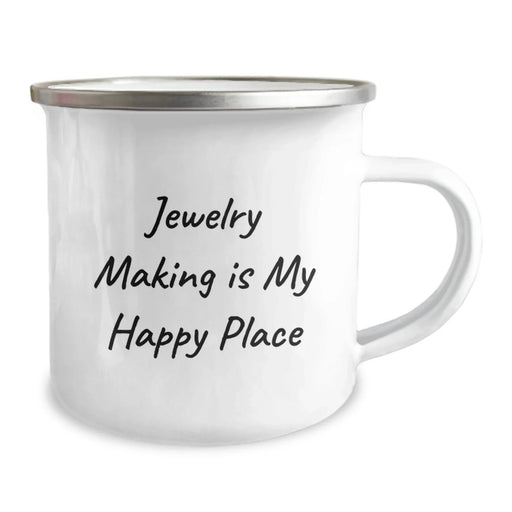 Jewelry Making Delights Camping Mug, Funny Quote 'Jewelry Making Is My Happy Place', Birthday Unique Gifts from Friends for Jewelry Making Enthusiasts - Image 2