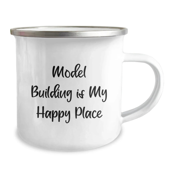 Funny Model Building Gifts for Him - 'Model Building Is My Happy Place' Camping Mug, Unique Christmas Memorable Presents for Men, Friends, Family, Stainless Steel with Enamel Finish - Image 2
