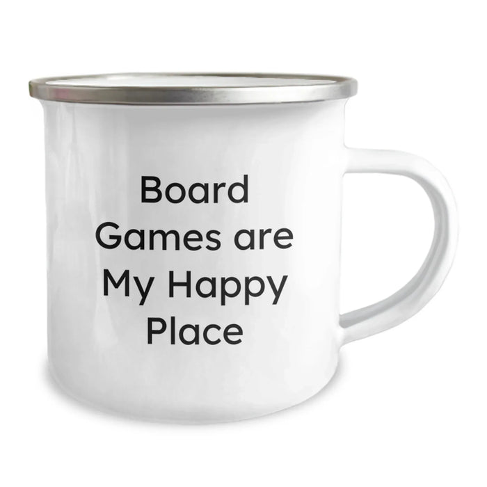 Funny Board Games Lovers Gifts from Friends - 'Board Games Are My Happy Place' Camping Mug for Birthday, Unique Men Gifts - Image 2