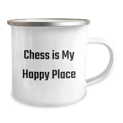 Funny Chess Lover Gifts from Friends, Unique Birthday Camping Mugs for Men and Women, 'Chess Is My Happy Place' Quote, 12 oz Stainless Steel with Enamel Finish - Image 2